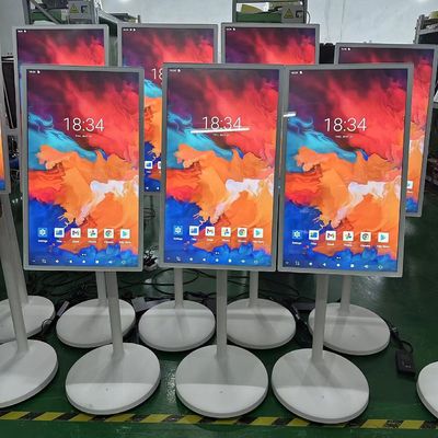 32 इंच स्टैंड पोर्टेबल स्मार्ट इंटरएक्टिव टच कियोस्क मोबाइल वायरलेस एलसीडी घुमावदार डिस्प्ले