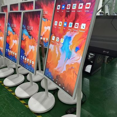 32 इंच स्टैंड पोर्टेबल स्मार्ट इंटरएक्टिव टच कियोस्क मोबाइल वायरलेस एलसीडी घुमावदार डिस्प्ले
